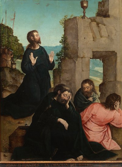 „Agonia w ogrodzie oliwnym” (Agonia w ogrodzie) Obraz Juana de Flandes (ok. 1465-1519) 1514-1519 Wymiary 110x84 cm Museo del Prado, Madryt autorstwa Juan de Flandes