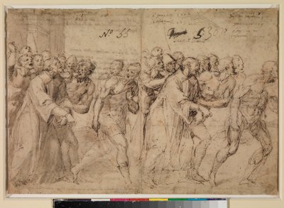 Dwa etiudy do „Św. Szczepana prowadzonego na męczeństwo” (prosto), 1556 autorstwa Juan de Juanes