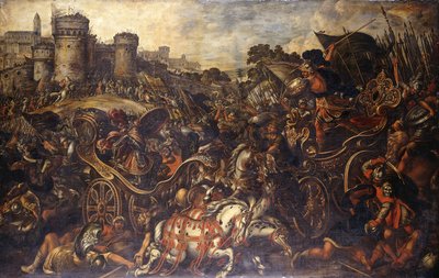 Achilles konfrontujący się z Hectorem poza Troją, autorstwa Juan de la Corte