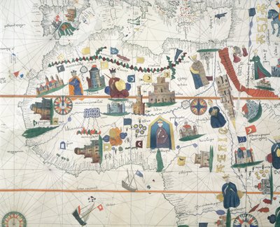 Fragment Afryki i basenu Morza Śródziemnego, Juan de la Cosa, mapa morska autorstwa Juan de la Cosa