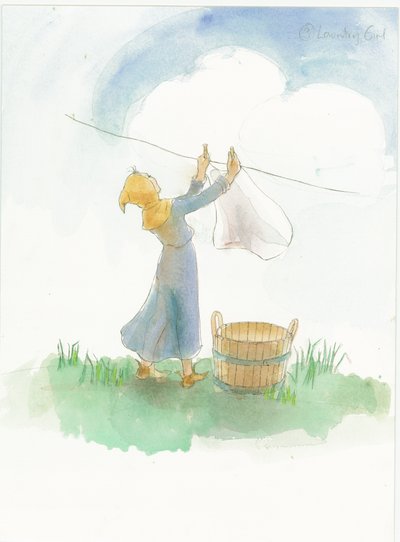 Średniowieczna dziewczyna wieszająca pranie, 2004. autorstwa Judith Dobie
