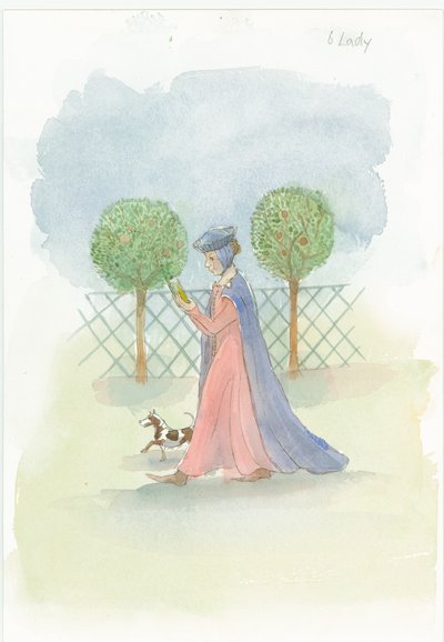 Średniowieczna dama w ogrodzie, 2004. autorstwa Judith Dobie