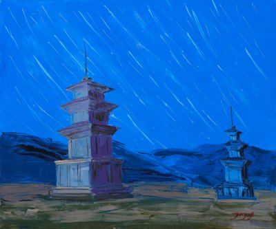 Starożytne pagody na tle nocnego nieba autorstwa Jukyong Park