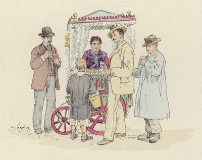 Sprzedawca lemoniady na targach (kolor litho) autorstwa Jules Arsene (after) Garnier