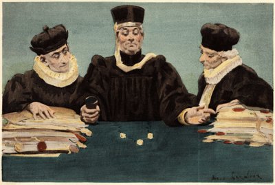 Justice Bridoye wymierza sprawiedliwość, uruchamiając kilka. Pantagruel. Ilustracja Julesa Garniera. W "Rabelais et l