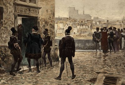 Mistrz Janotus (Ianotus) z Bragmardo przed paryskim domem Gargantui. Gargantua. Ilustracja autorstwa Julesa Garniera. W "Rabelais et l