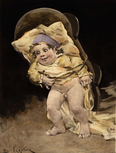 Pantagruel niosący kołyskę na plecach. Pantagruel. Ilustracja autorstwa Julesa Garniera. W "Rabelais et l