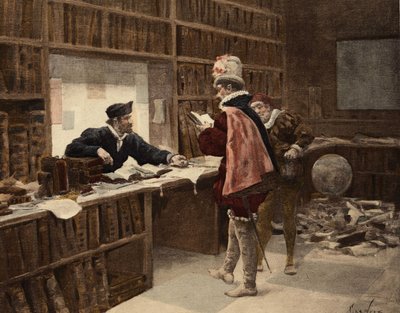 Pantagruel w księgarni Saint Victor w Paryżu. Pantagruel. Ilustracja autorstwa Julesa Garniera. W "Rabelais et l