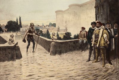 Panurge przechodzący przez most Charanton w Paryżu i spotykający Pantagruela. Pantagruel l. Ilustracja autorstwa Julesa Garniera. W "Rabelais et l