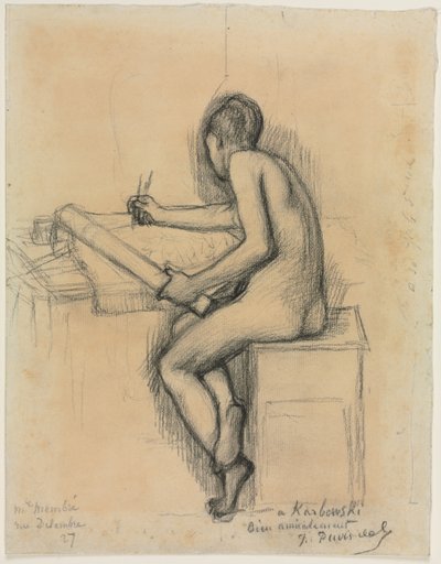 Studium siedzącej nagiej modelki rysunku autorstwa Jules Bastien Lepage