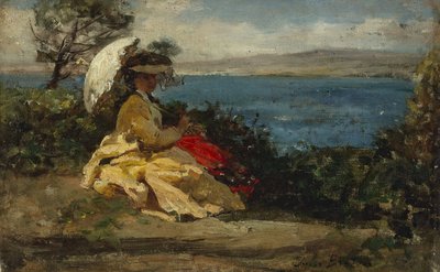 Kobieta z parasolem, zatoka Douarnenez, między 1870 a 1875 (olej na płótnie) autorstwa Jules Breton