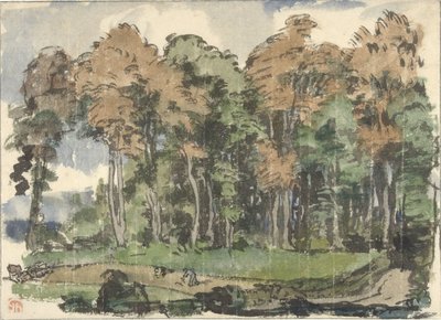 Droga na skraju lasu, z chłopami przy pracy autorstwa Jules Chadel