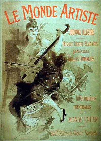 Reklama czasopisma ilustrowanego „Le Monde Artiste” (kolor lito) autorstwa Jules Cheret