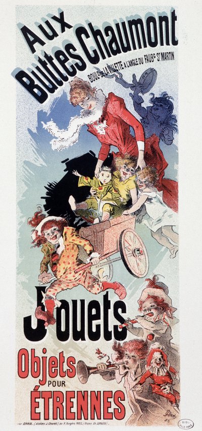 Reklama zabawek w sklepie „Les Buttes Chaumont” – autor: Jules Cheret, ok. godz. 1890 autorstwa Jules Cheret