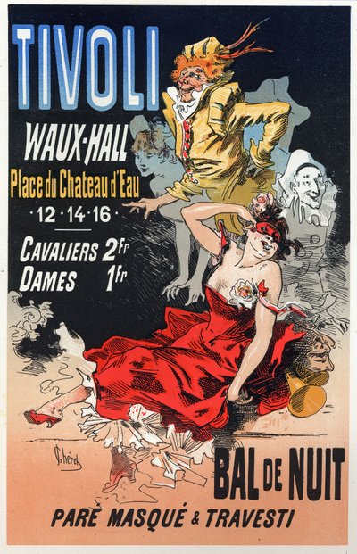 Sztuka. Zabawa. Bal maskowy w Tivoli Waux Hall w Paryżu. Plakat Jules Cheret, Francja, c.1870 (plakat) autorstwa Jules Cheret