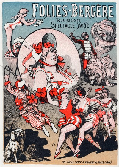 Sztuka. Zabawa. Pokaż w Folies Bergeres w Paryżu. Plakat Jules Cheret, Francja autorstwa Jules Cheret
