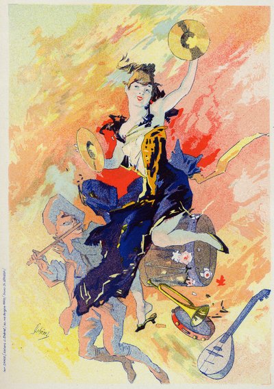 Sztuka. Zabawa. Muzyka. Alegoria Jules Cheret, Francja, c.1890 (plakat) autorstwa Jules Cheret
