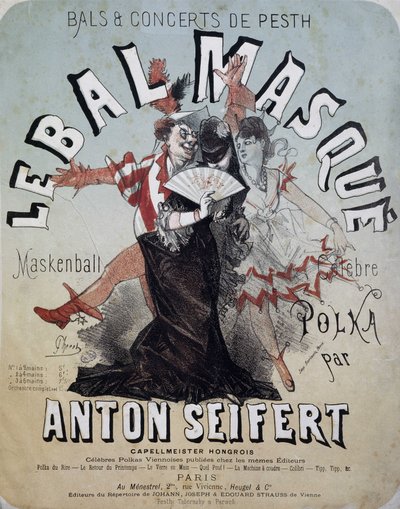 Bal i koncert Pestha: bal maskowy (Maskenball, słynna polka Antona Seiferta) - plakat Jules Cheret, b.d. autorstwa Jules Cheret