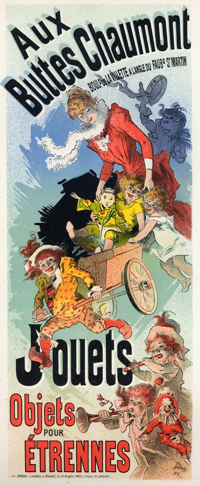Styl życia. Sklep z zabawkami Buttes Chaumont. Plakat Jules Cheret, Francja, c.1890 (plakat) autorstwa Jules Cheret