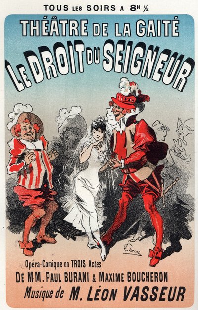 Muzyka. Reguła Pana, operetka Leona Vasseur. Plakat Julesa Chereta do pierwszego spektaklu w Theatre de la Gaite, Paryż, Francja autorstwa Jules Cheret