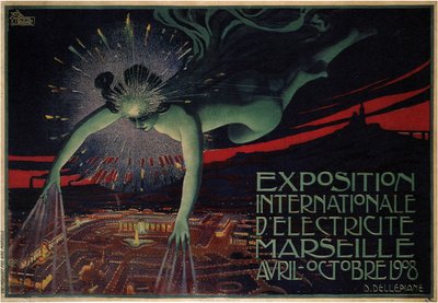 Plakat wykonany na Międzynarodową Wystawę Elektryczności w 1908 r. autorstwa Jules Cheret