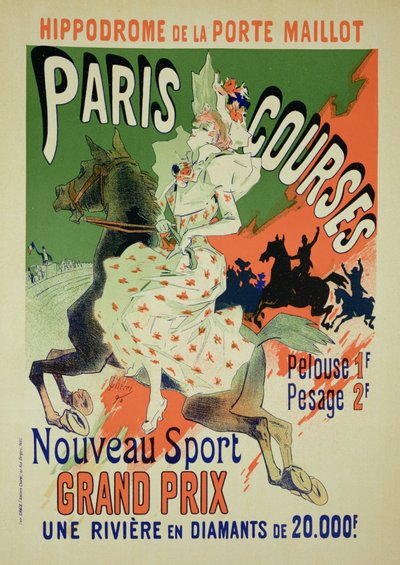Reprodukcja plakatu reklamującego „Paris Courses”, Hipodrom de la Porte Maillot, Paryż, 1890 autorstwa Jules Cheret