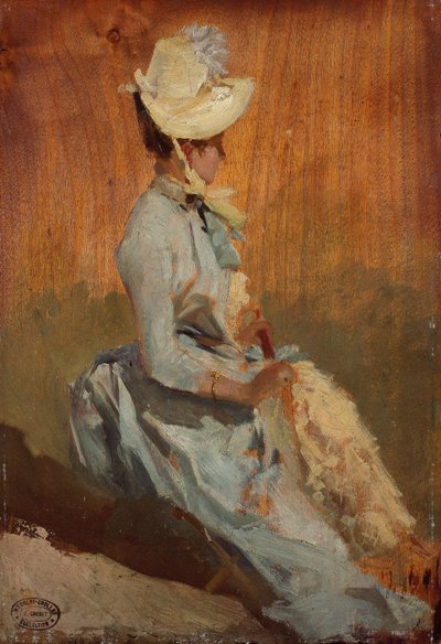 Siedząca dama, ok. 1879-84 (olej na drewnie) autorstwa Jules Cheret