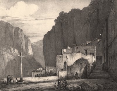 Widok Amalfi, Kampania, Włochy, litografia wg rysunku Julesa Coigneta (1798-1860), 258x245 cm autorstwa Jules Coignet