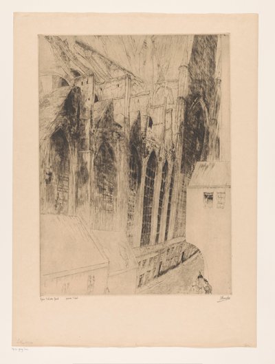 Widok fasady bocznej Sint-Niklaaskerk w Gandawie Eglise St Nicolas Gand (tytuł na obiekcie) Rue du Chapeau Rouge a Gand autorstwa Jules De Bruycker (signed by artist)