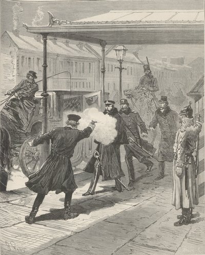 Zabójstwo hrabiego Michaiła Loris-Melikowa. Z Le Monde Illustré, 1880. autorstwa Jules-Descartes Férat