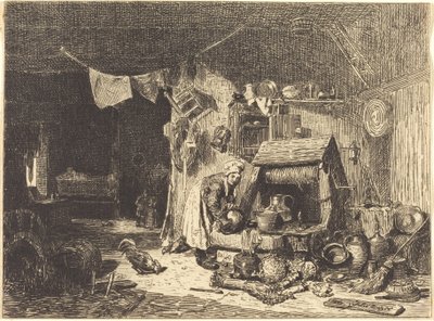 Wnętrze wiejskiego domu autorstwa Jules Dupré