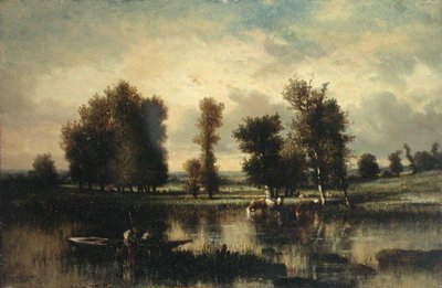 Łódź na brzegu rzeki (olej na kołysce panelu) autorstwa Jules Dupré