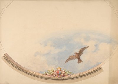 Projekt sufitu malowany chmurami i szybującym orłem, II poł. XIX w. Twórcy: Jules-Edmond-Charles Lachaise, Eugène-Pierre Gourdet. autorstwa Jules Edmond Charles Lachaise and Eugène Pierre Gourdet