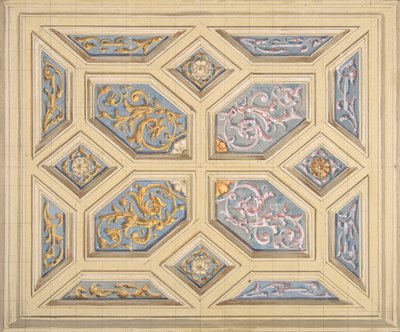 Projekt sufitu kasetonowego ozdobionego rinceaux, 1840-97. Twórcy: Jules-Edmond-Charles Lachaise, Eugène-Pierre Gourdet. autorstwa Jules Edmond Charles Lachaise and Eugène Pierre Gourdet