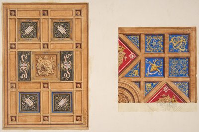 Dwa projekty sufitu panelowego z dekoracją malarską, XIX wiek. Twórcy: Jules-Edmond-Charles Lachaise, Eugène-Pierre Gourdet. autorstwa Jules Edmond Charles Lachaise and Eugène Pierre Gourdet