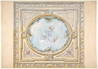 Projekt sufitu w stylu rokoko z trompe loeil oculus autorstwa Jules Edmond Charles Lachaise
