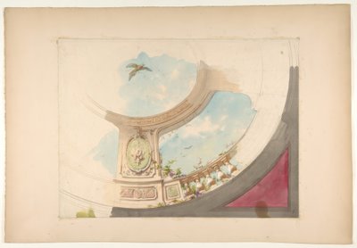 Projekt sufitu z balustradą trompe loeil i niebem autorstwa Jules Edmond Charles Lachaise