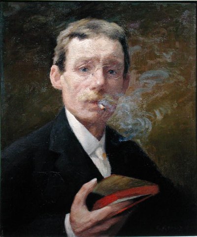 Autoportret, Palenie (zielona sypialnia) 1919 autorstwa Jules Ernest Renoux