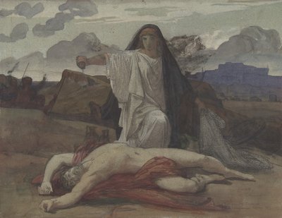 Antygona daje żetonowy pochówek ciału swojego brata Polynices, 1835-98. autorstwa Jules Eugene Lenepveu