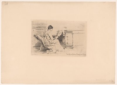 Kobieta z wentylatorem na niskim krześle autorstwa Jules Ferdinand Jacquemart (attributed to)