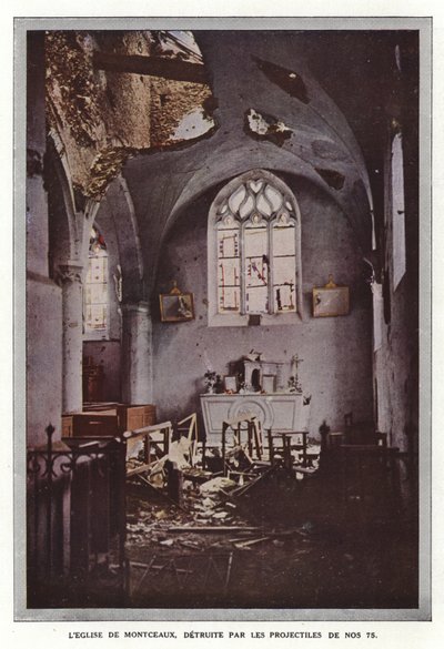 Kościół Montceaux, zniszczony przez pociski z nr 75 autorstwa Jules Gervais Courtellemont