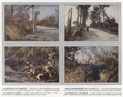 Zejście na Vareddes, bombardowanie wzgórza 107, grobowiec bohatera, niemiecka nora autorstwa Jules Gervais Courtellemont
