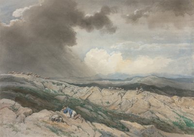Pejzaż z pasterzami, ok. 1869 (akwarela z gwaszem, czarną kredą i grafitem) autorstwa Jules Joseph Augustin Laurens