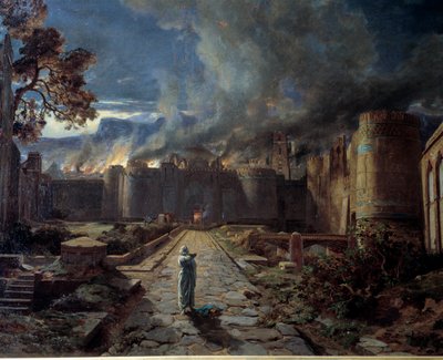 Sodoma (Sodoma) Zniszczenie miasta przez ogień. Szczegół. Obraz Julesa Laurensa (1825-1901) Orlean. Muzeum Sztuk Pięknych autorstwa Jules Joseph Augustin Laurens