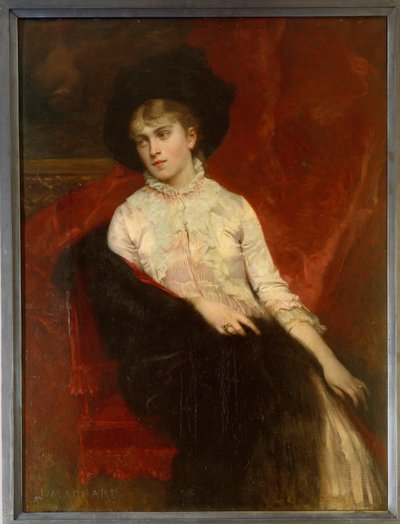 Portret Jeanine Dumas Davy de la Pailleterie (1867-1943) córki Aleksandra Dumasa, syna i żony Ernesta Hauterive Obraz Jules Louis Machard (1839-1900) XIX-wieczny Villers Cotterets. Muzeum Aleksandra Dumasa autorstwa Jules Louis Machard