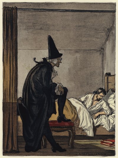 Ilustracja do pamiętników Casanovy (kolorowa litografia) autorstwa Jules Marie Auguste Leroux