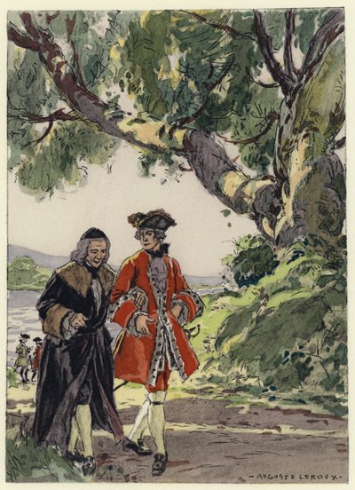 Ilustracja do pamiętników Casanovy (kolorowa litografia) autorstwa Jules Marie Auguste Leroux