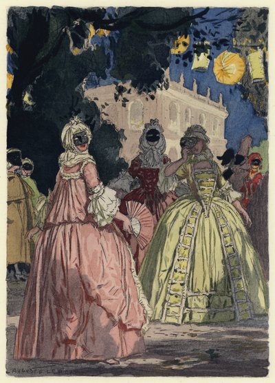 Ilustracja do pamiętników Casanovy (kolorowa litografia) autorstwa Jules Marie Auguste Leroux