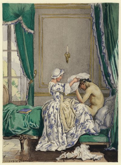 Ilustracja do pamiętników Casanovy (kolorowa litografia) autorstwa Jules Marie Auguste Leroux