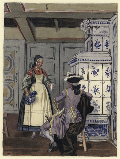 Ilustracja do pamiętników Casanovy (kolorowa litografia) autorstwa Jules Marie Auguste Leroux
